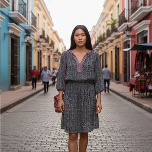 Daniel Rainn Black with Tribal design Midi Dress boho small